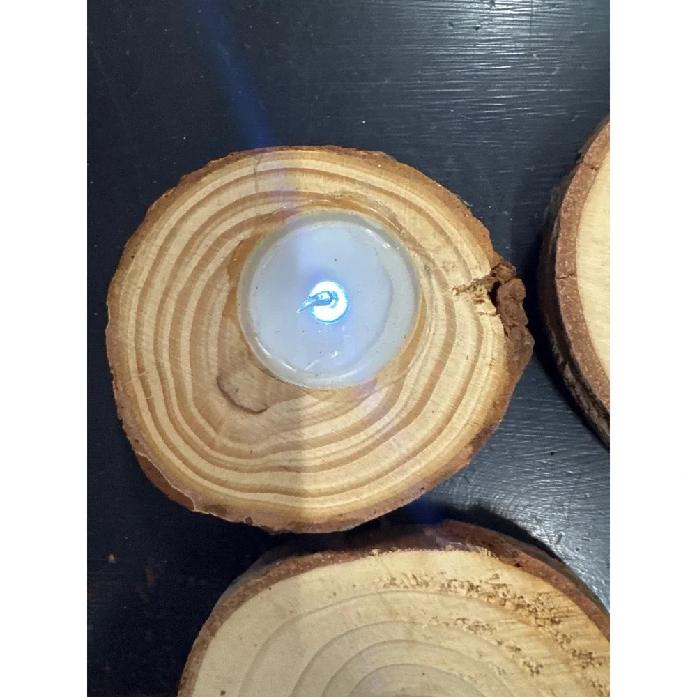 Rustic Wood Slice LED Tealight Holders Set of 5 Natural Log Candle‎ Holders